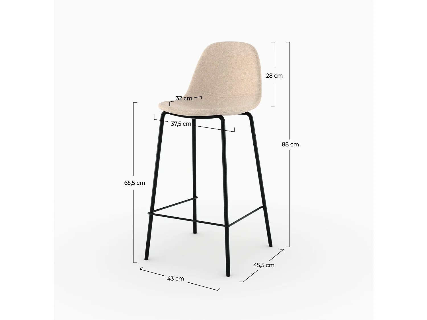 Lot de 2 chaises pour îlot central en tissu beige 65,5 cm - Henrik