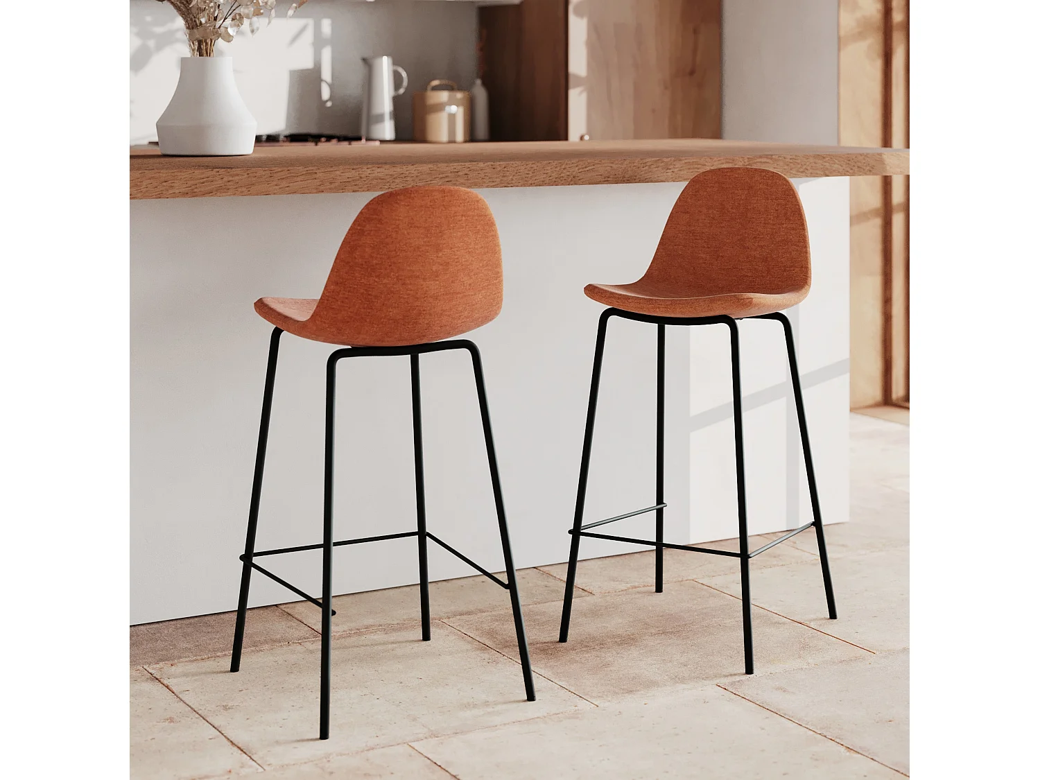 Lot de 2 chaises pour îlot central en tissu terracotta 65,5 cm - Henrik
