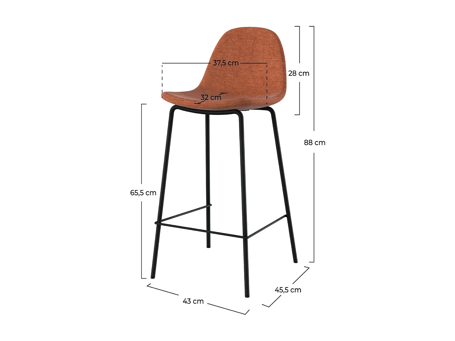 Lot de 2 chaises pour îlot central en tissu terracotta 65,5 cm - Henrik
