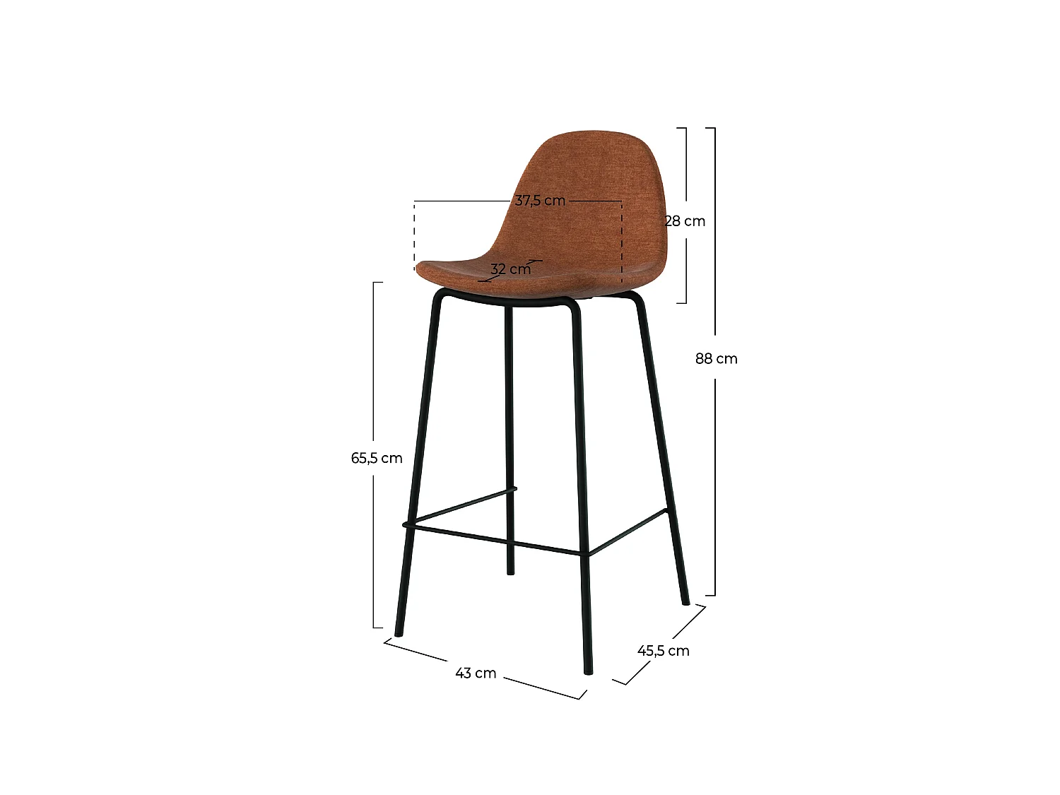 Set di 2 sedie per isola centrale in tessuto terracotta 65,5 cm - Henrik