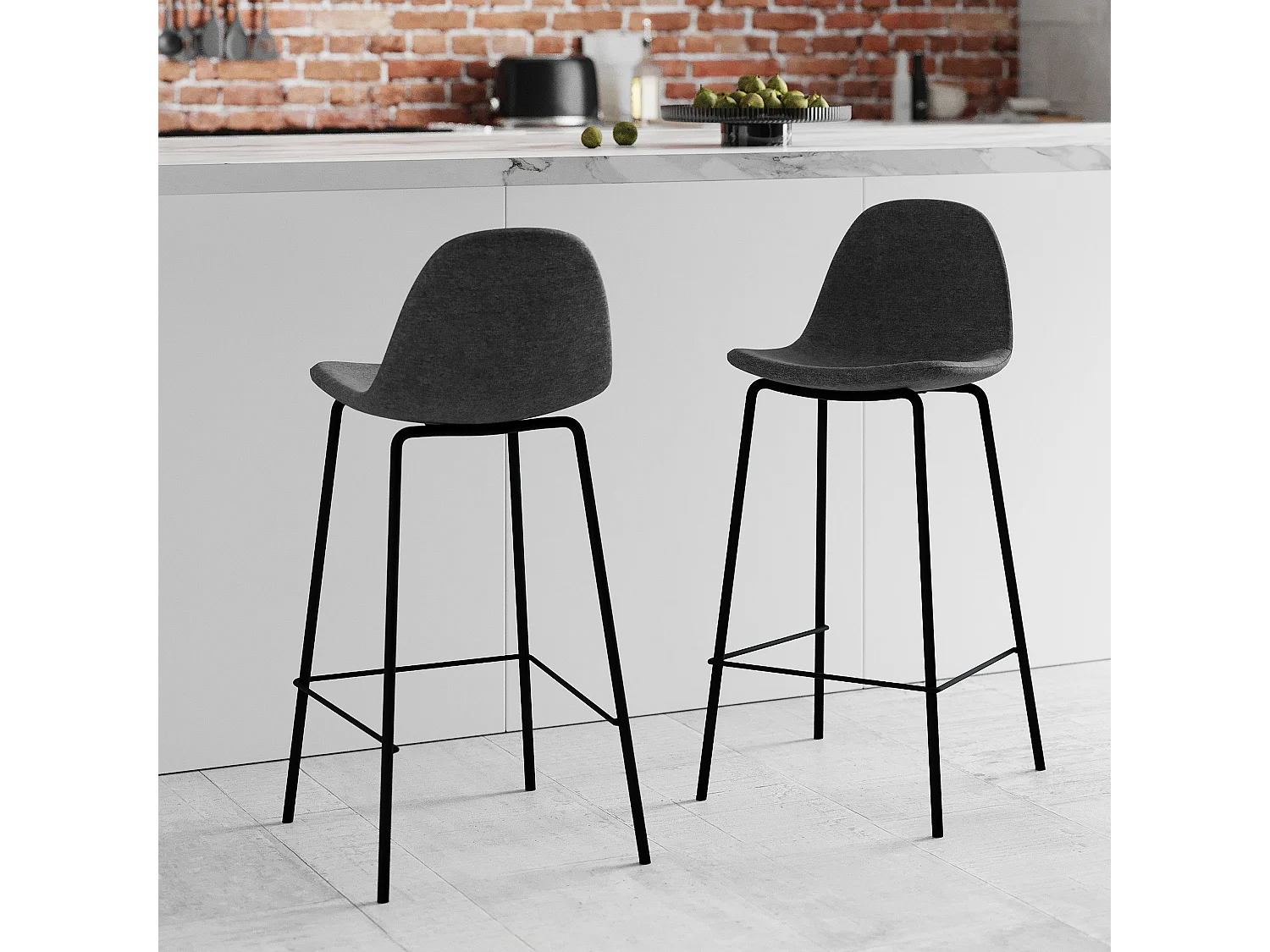 Lot de 2 chaises pour îlot central en tissu gris foncé 65,5 cm - Henrik