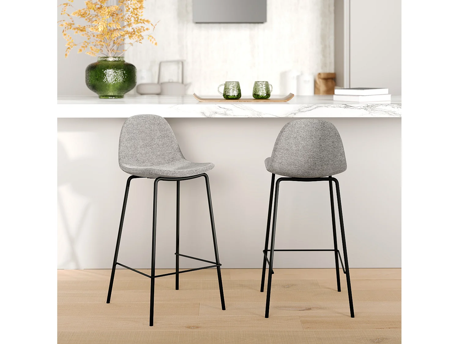 Set di 2 sedie per isola centrale in tessuto grigio chiaro 65,5 cm - Henrik