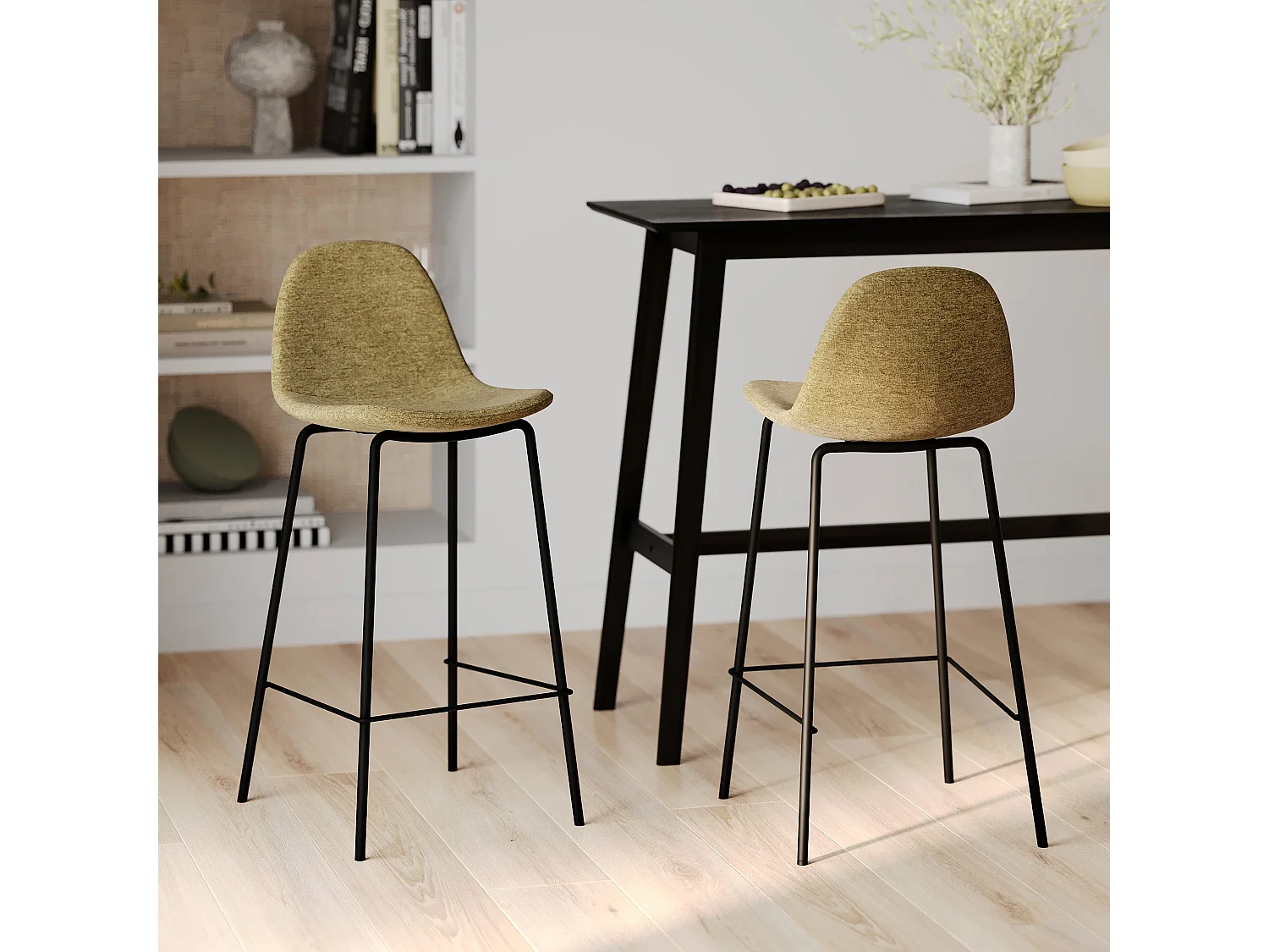 Lot de 2 chaises pour îlot central en tissu vert kaki 65,5 cm - Henrik