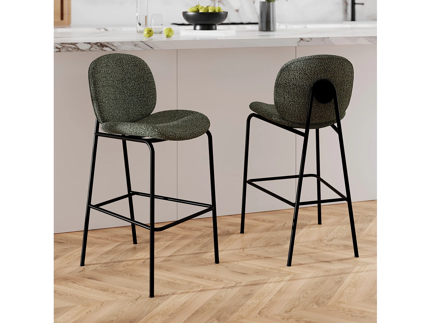 Lot de 2 chaises pour îlot central en tissu bouclé vert 63,5 cm - Iris