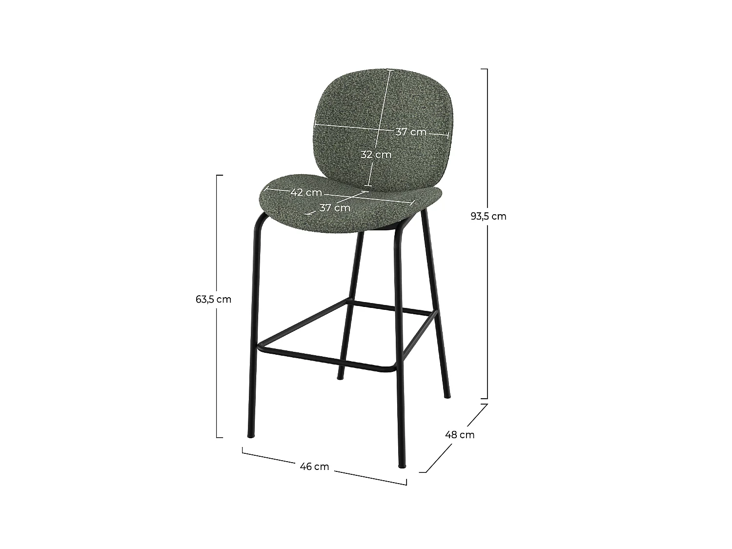 Set di 2 sedie per isola centrale in tessuto bouclé verde 63,5 cm - Iris