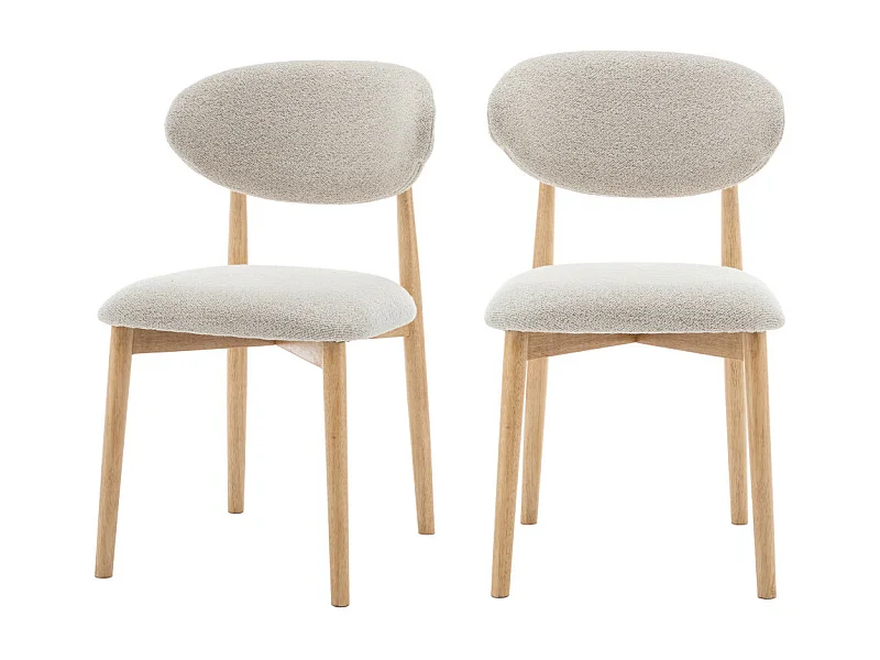 Clara - Lot de 2 chaises en tissu bouclette et bois - Beige