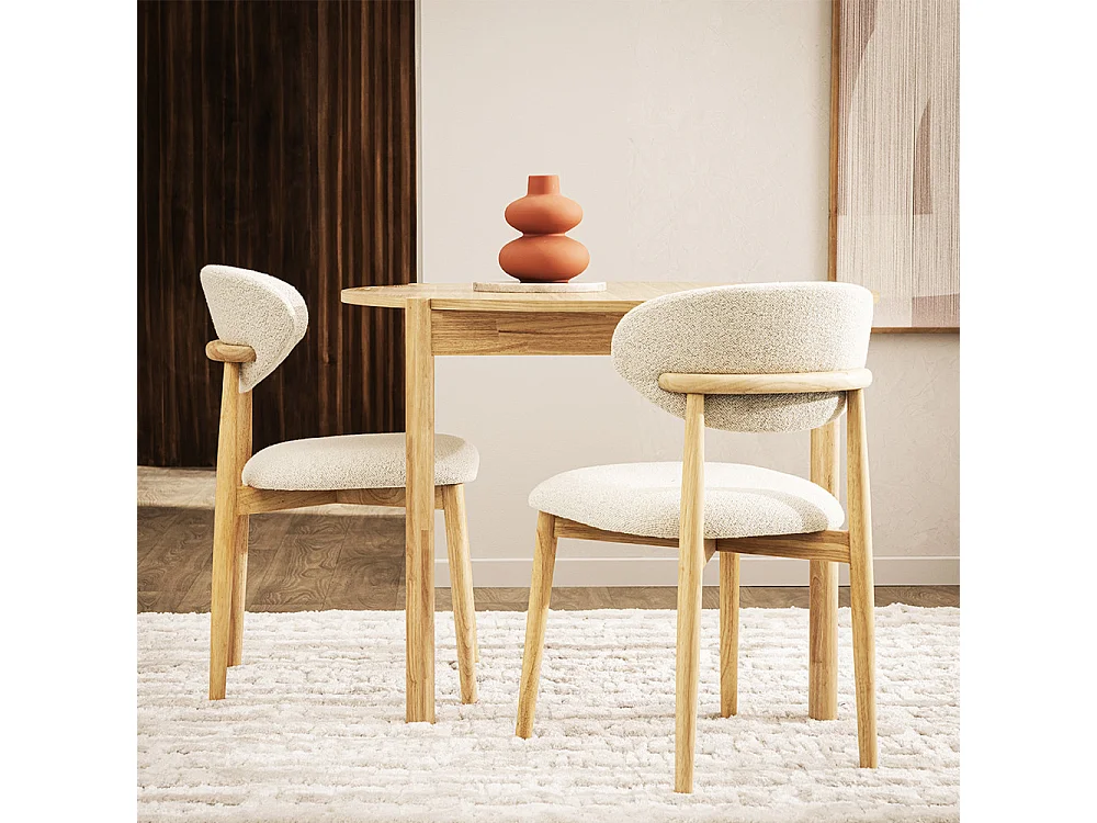 Clara - Lot de 2 chaises en tissu bouclette et bois - Beige