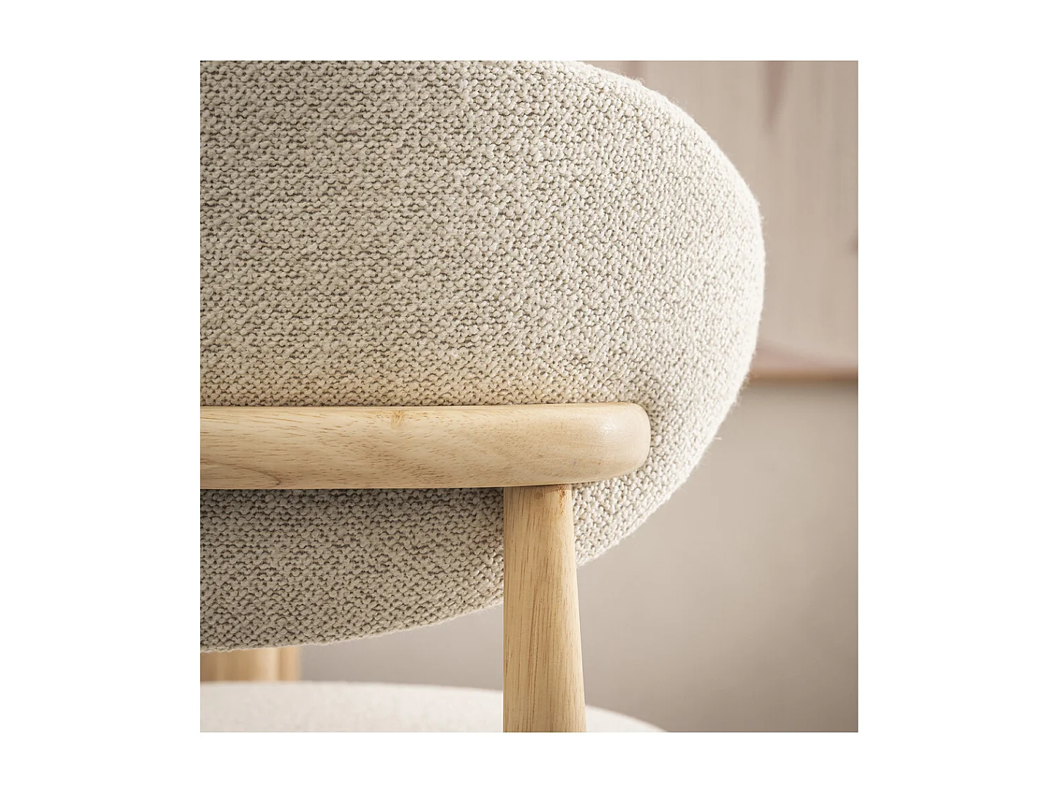 Clara - Lot de 2 chaises en tissu bouclette et bois - Beige