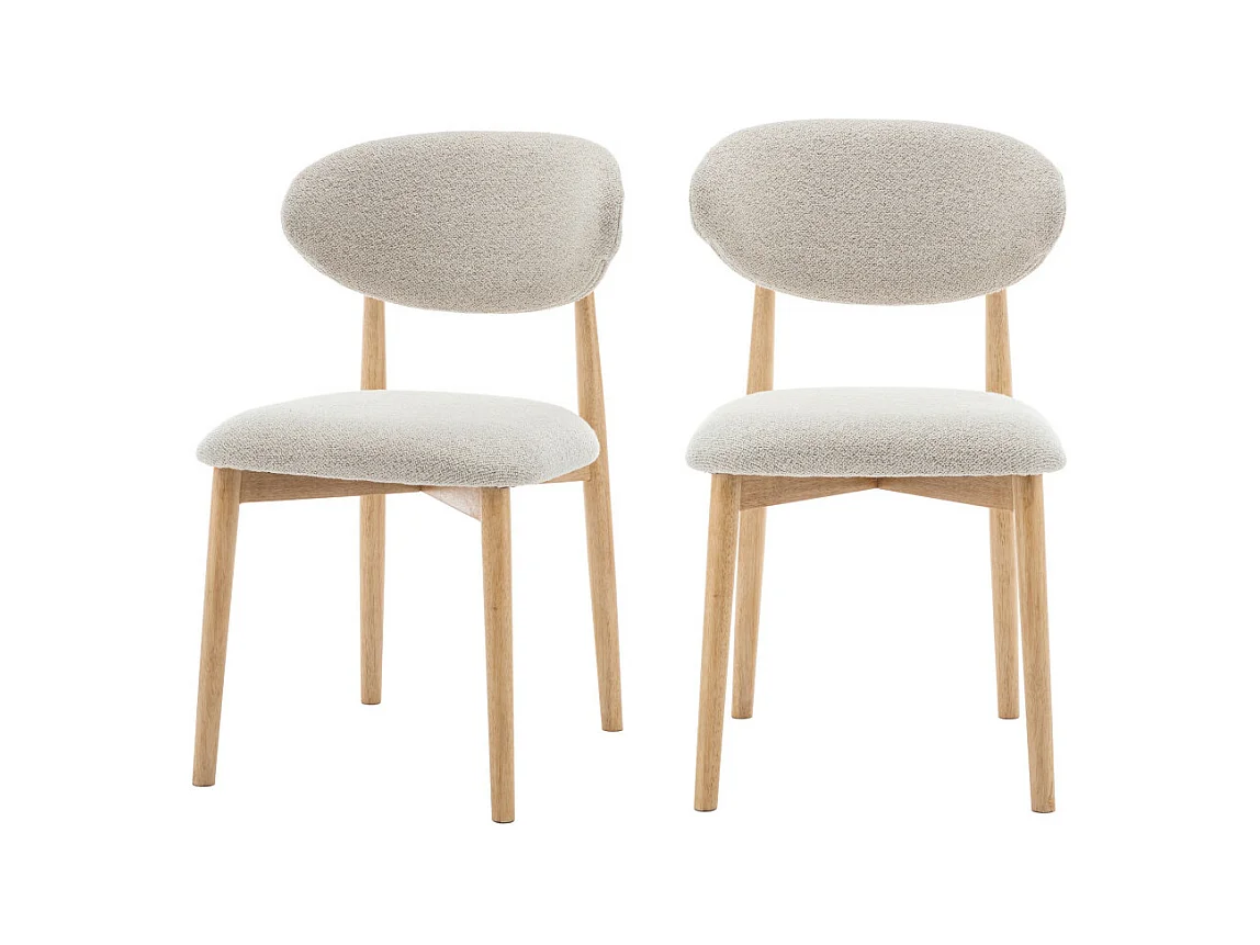 Clara - Lot de 2 chaises en tissu bouclette et bois - Beige