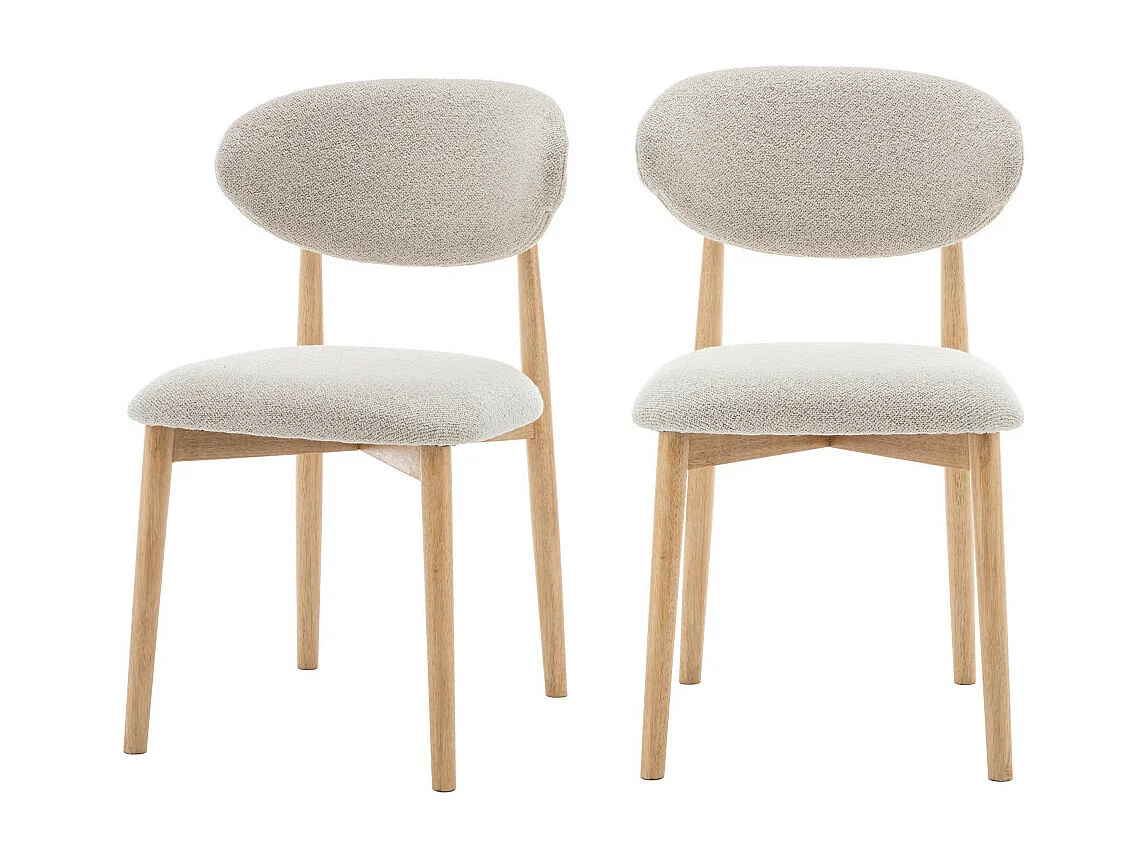Clara - Lot de 2 chaises en tissu bouclette et bois - Beige
