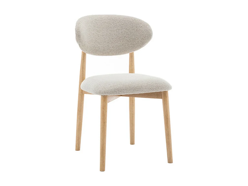 Clara - Lot de 2 chaises en tissu bouclette et bois - Beige