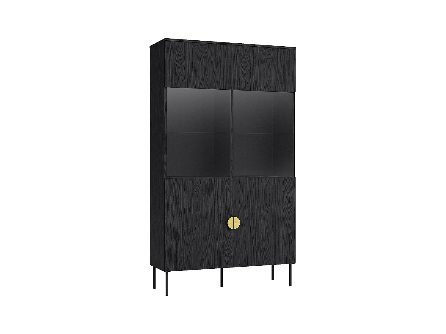 Vitrinekast met 2 deuren en 4 vakken met ledverlichting - Zwart en goudkleurig - NATANIEL