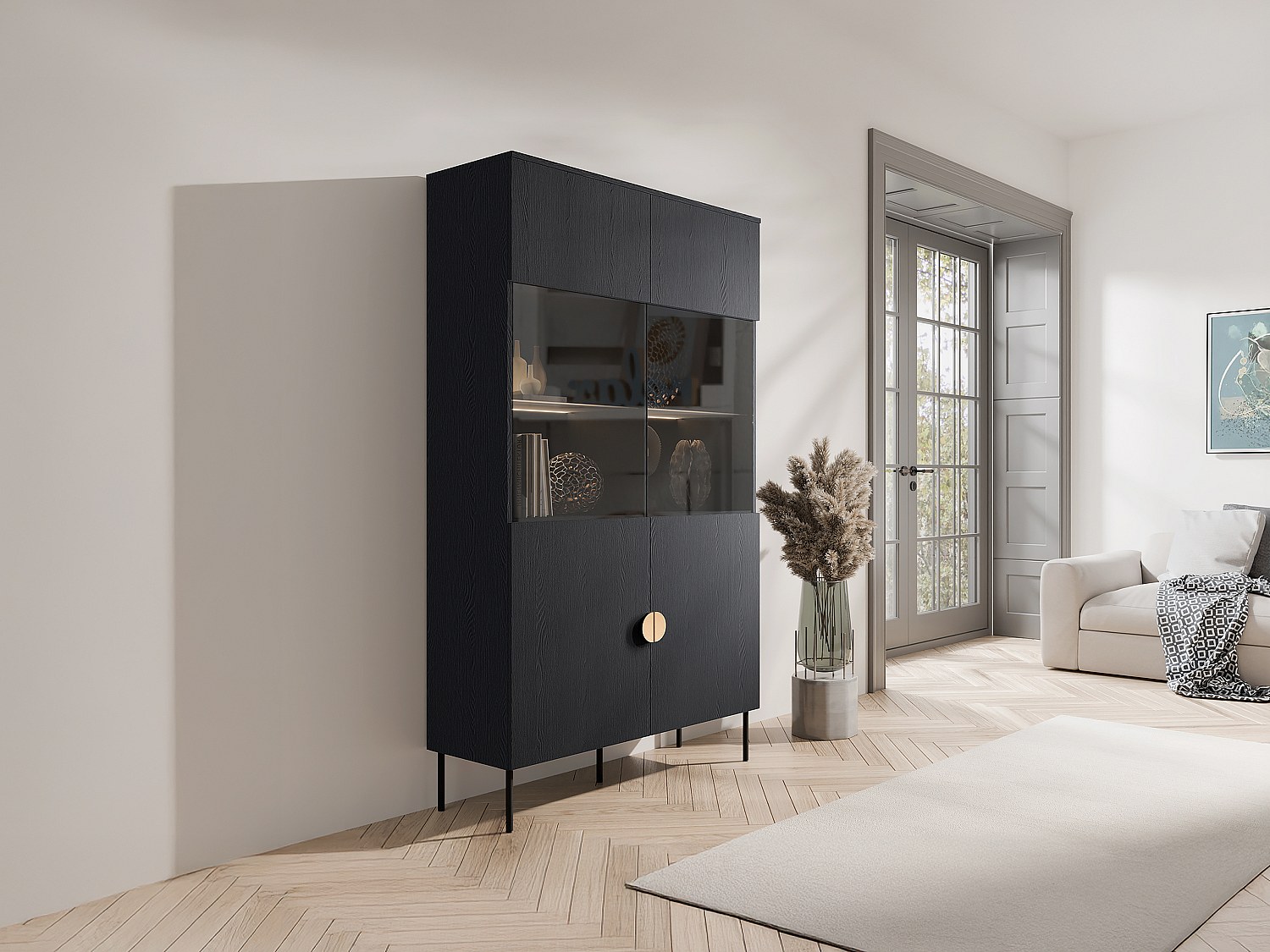 Vitrinenschrank mit 2 Türen & 4 Ablagefächern - Mit LED-Beleuchtung - Schwa günstig online kaufen