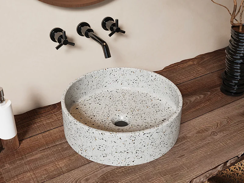 Vasque ronde à poser en terrazzo bleu - 39 cm - DUKAT
