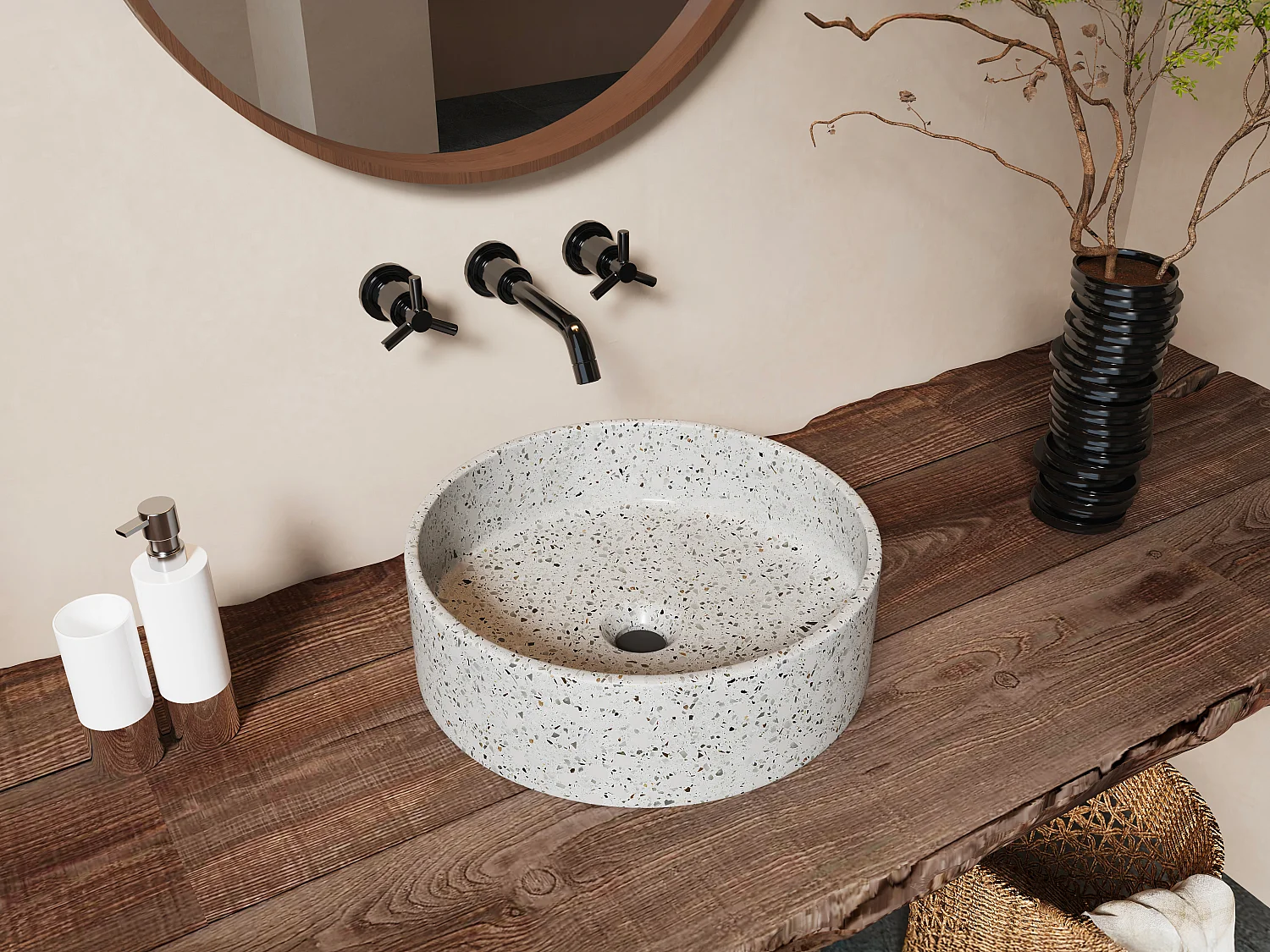 Vasque ronde à poser en terrazzo bleu - 39 cm - DUKAT