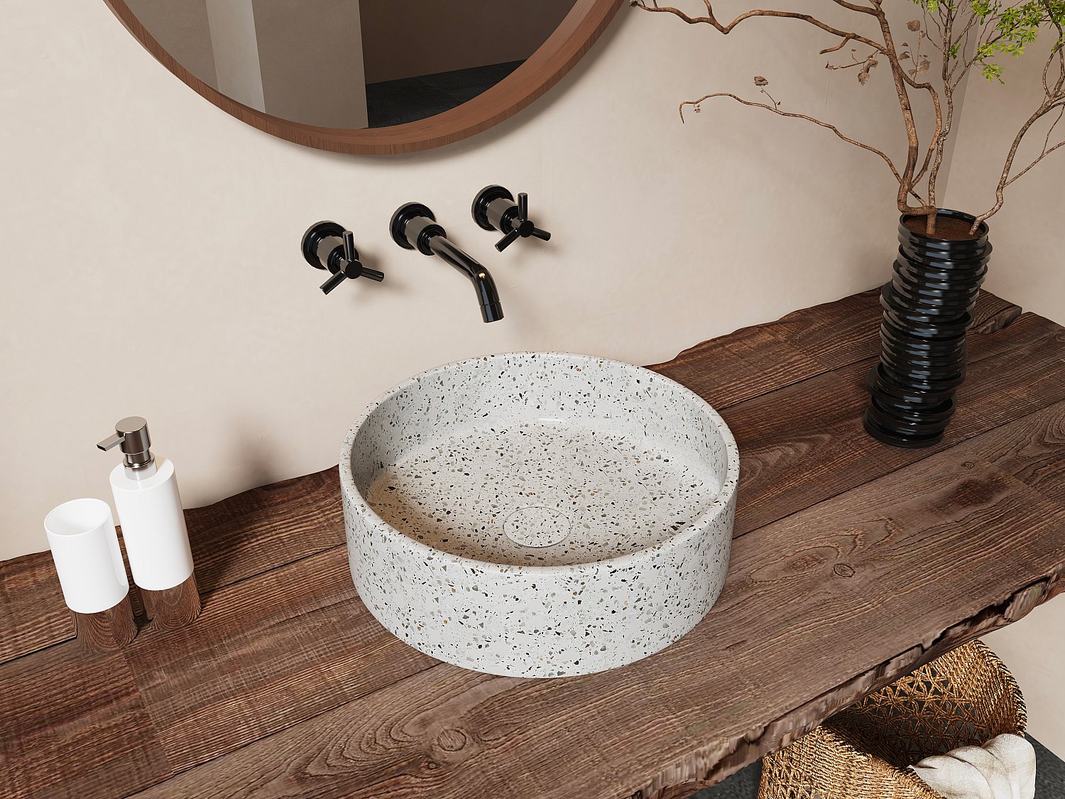 Rundes Aufsatzwaschbecken aus Terrazzo - Blau - 39 cm - DUKAT günstig online kaufen