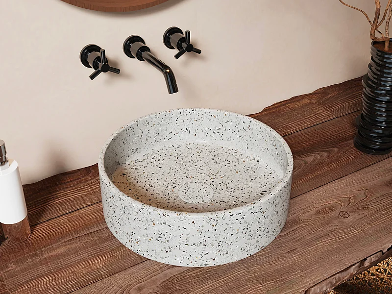 Lavabo rotondo da appoggio 39 cm  in Graniglia Blu con scarico pop up - DUKAT