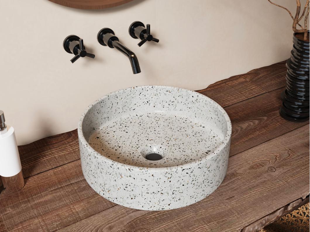 Ronde opbouwwastafel van blauwe terrazzo - 39 cm - DUKAT