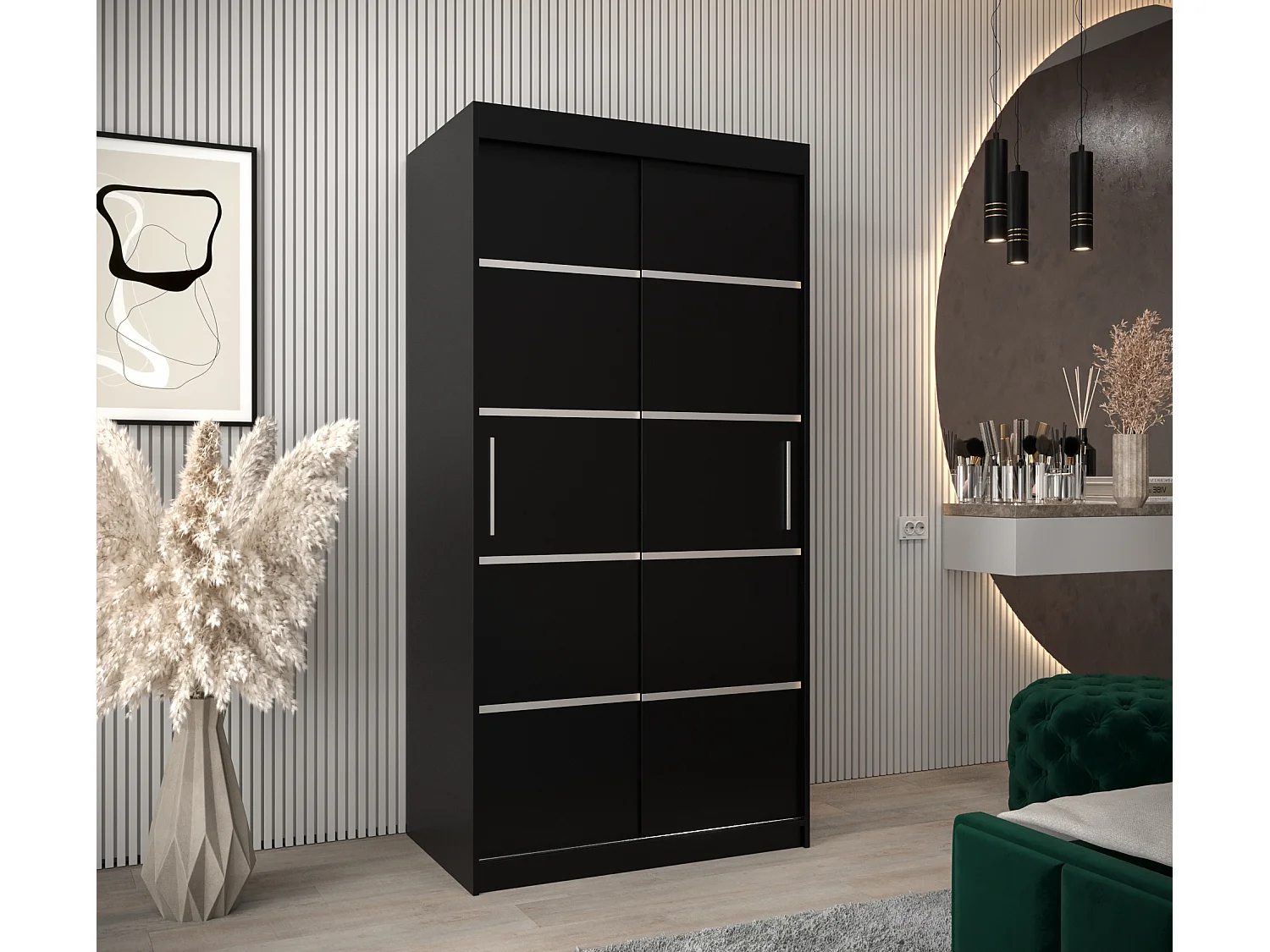 ARMOIRE VERONA 1 À PORTES COULISSANTES 200/100/62 2 Portes (Noir/Noir)