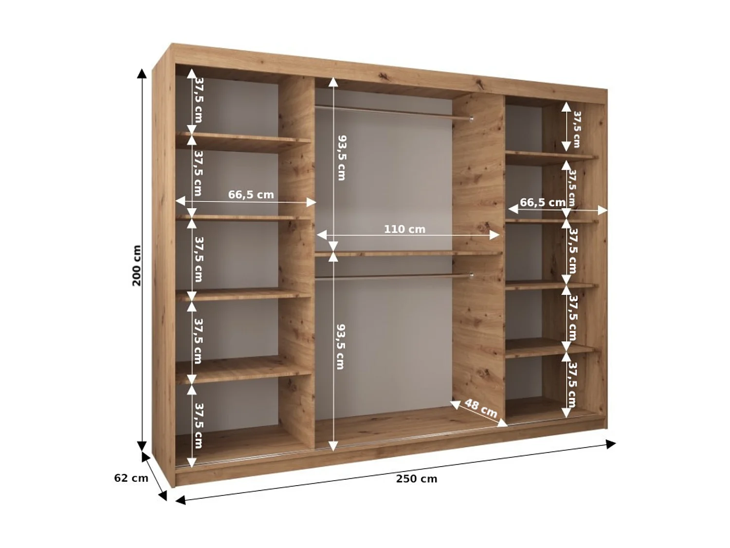 ARMOIRE TOKYO 2 DE PUERTAS CORREDERAS 200/250/62 3 puertas (Artisan/Artisan)