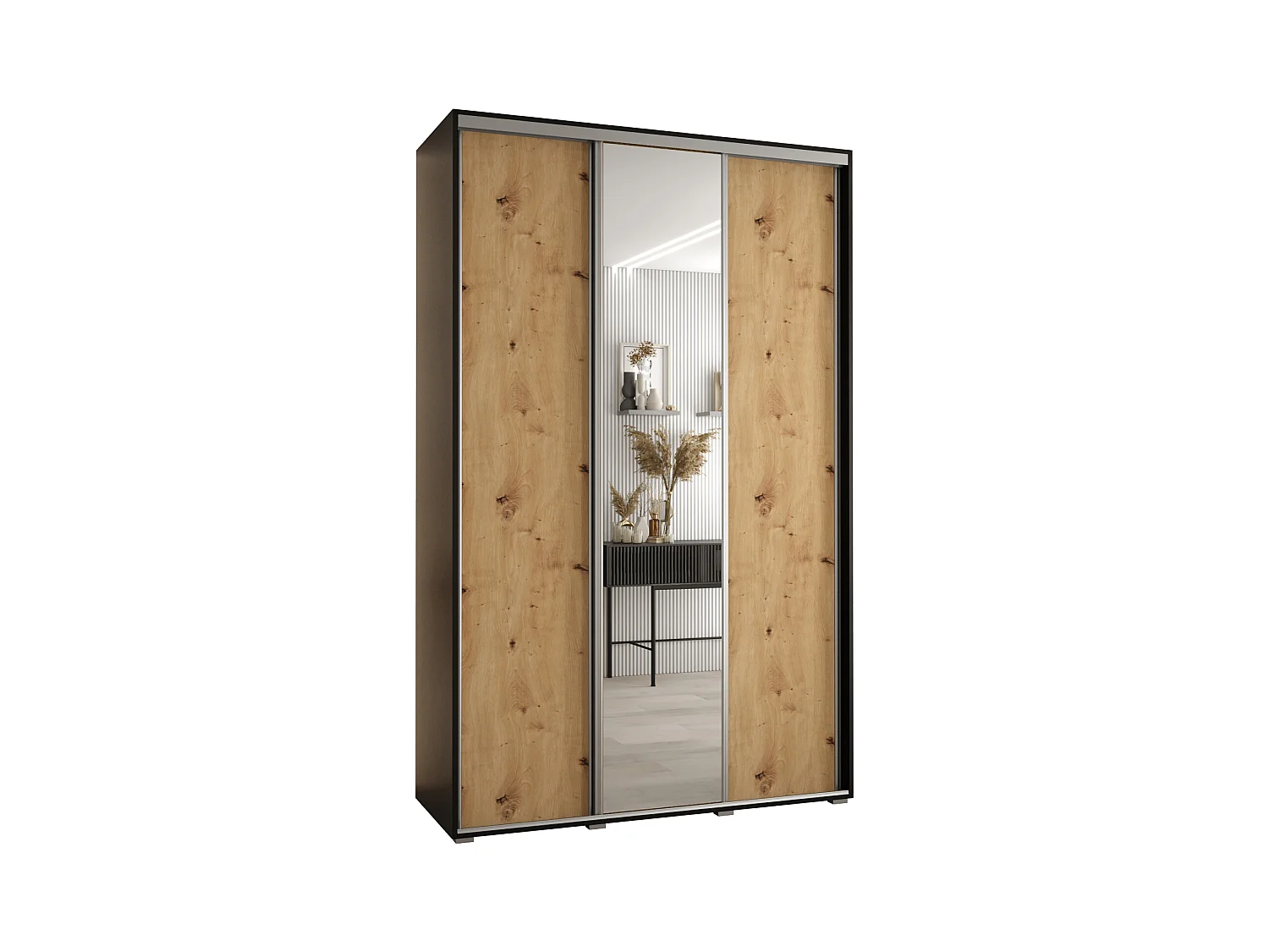 ARMOIRE DAVOS 3 À PORTES COULISSANTES 235,2/160/60 3 portes (Noir/Artisan/Argent)