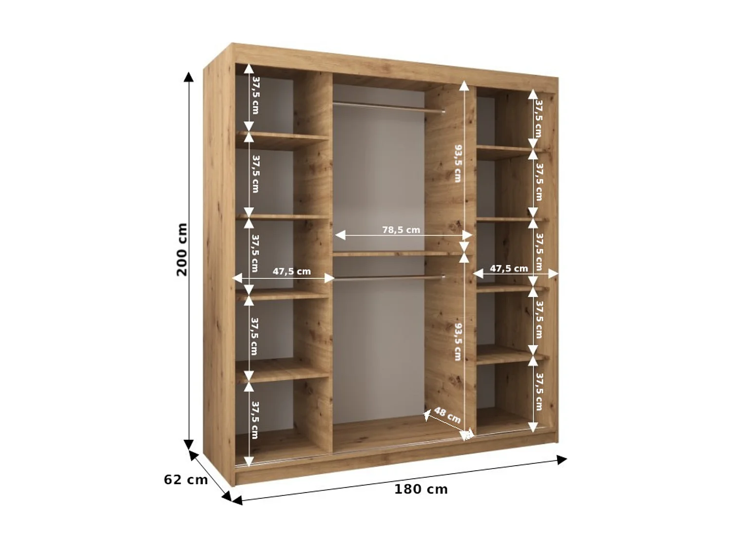 ARMOIRE TOKYO 3 DE PUERTAS CORREDERAS 200/180/62 2 puertas (Artisan/Artisan)