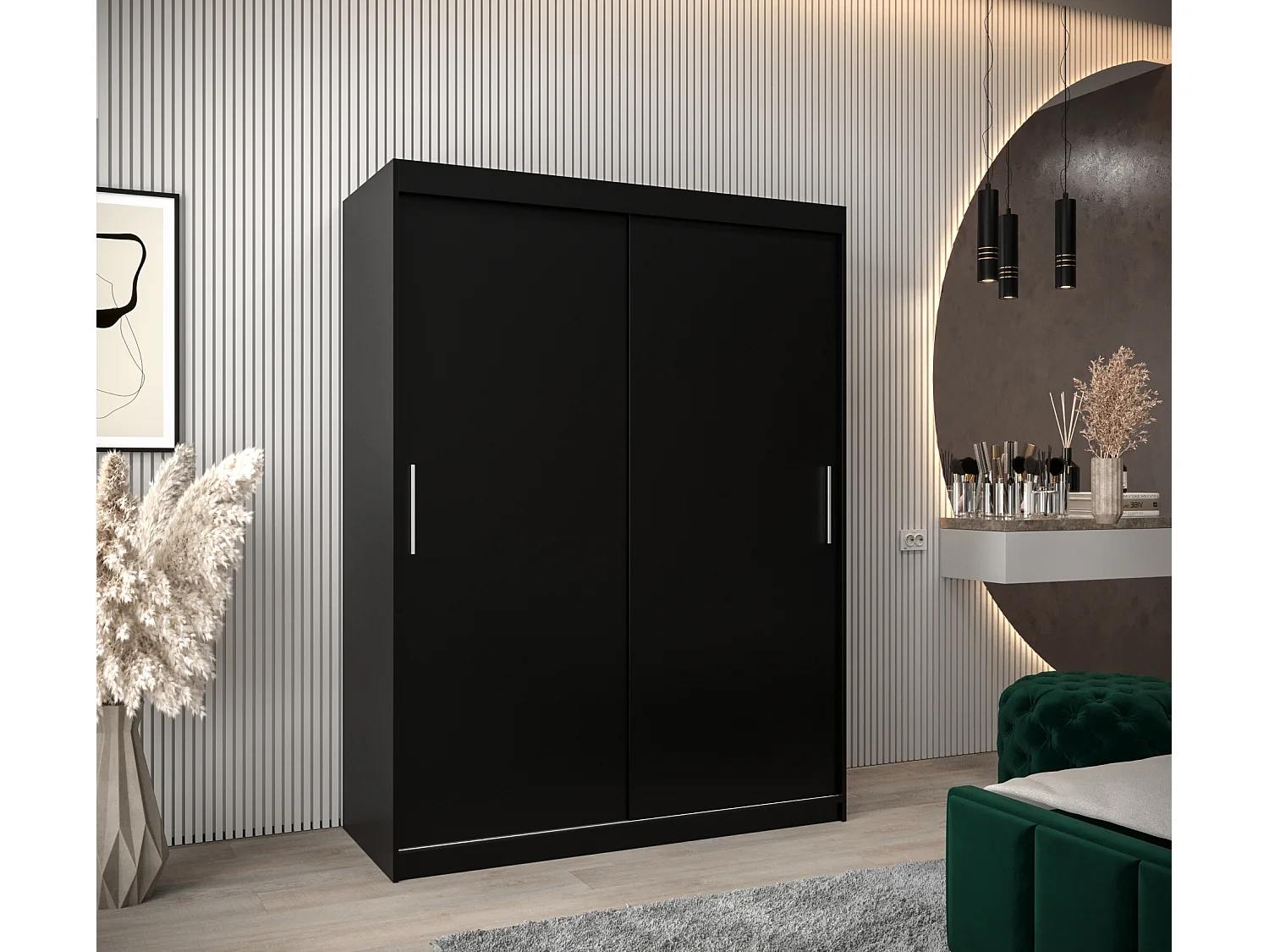 Armoire Tokyo À Portes Coulissantes 200/150/62 2 portes (Noir/Noir)