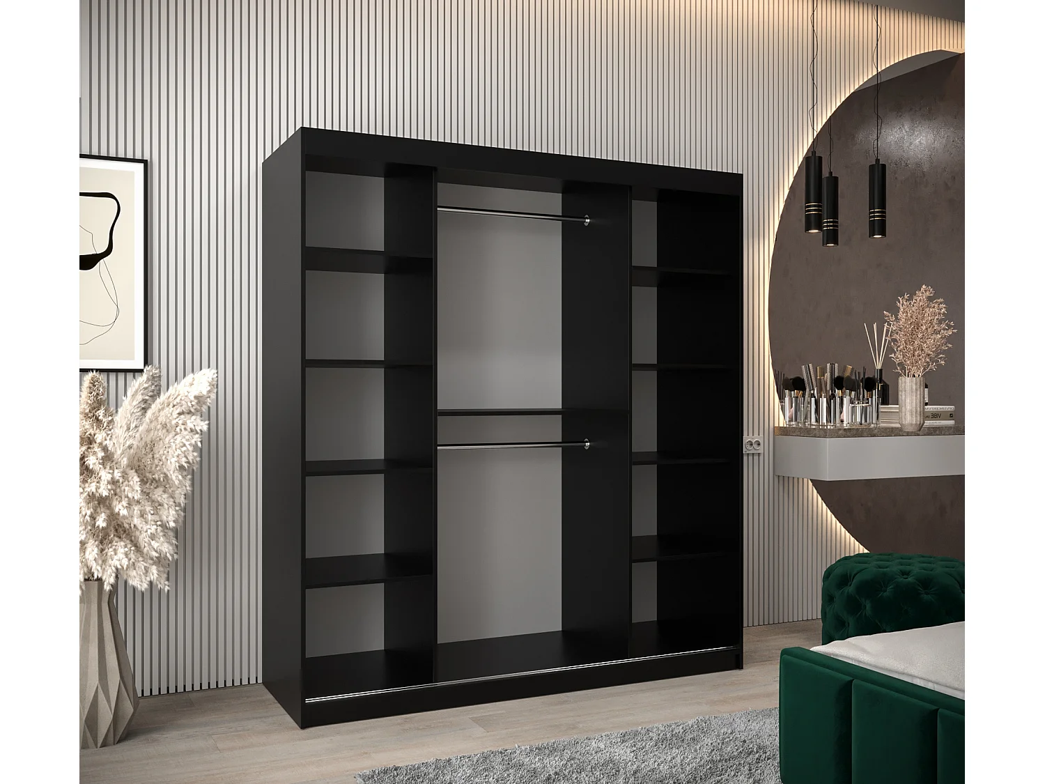 ARMOIRE TOKYO 2 DE PUERTAS CORREDERAS 200/180/62 2 puertas (Negro/Negro)