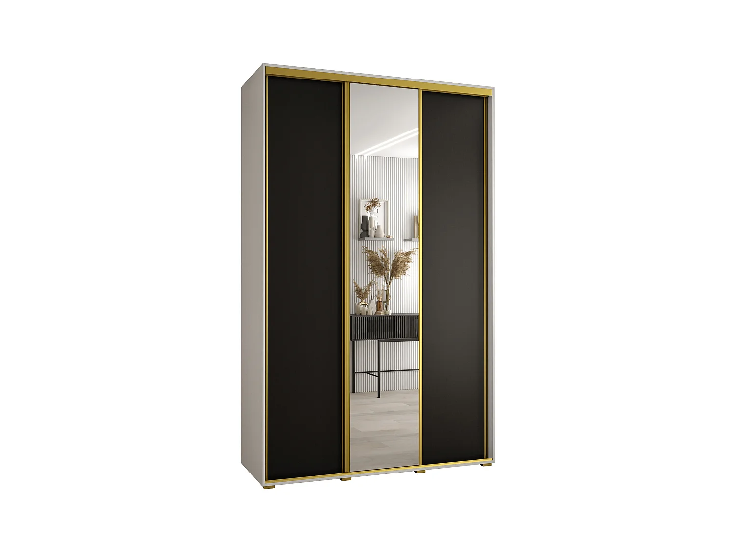 ARMOIRE DAVOS 3 À PORTES COULISSANTES 235,2/160/45 3 portes (Blanc/Noir/Or)