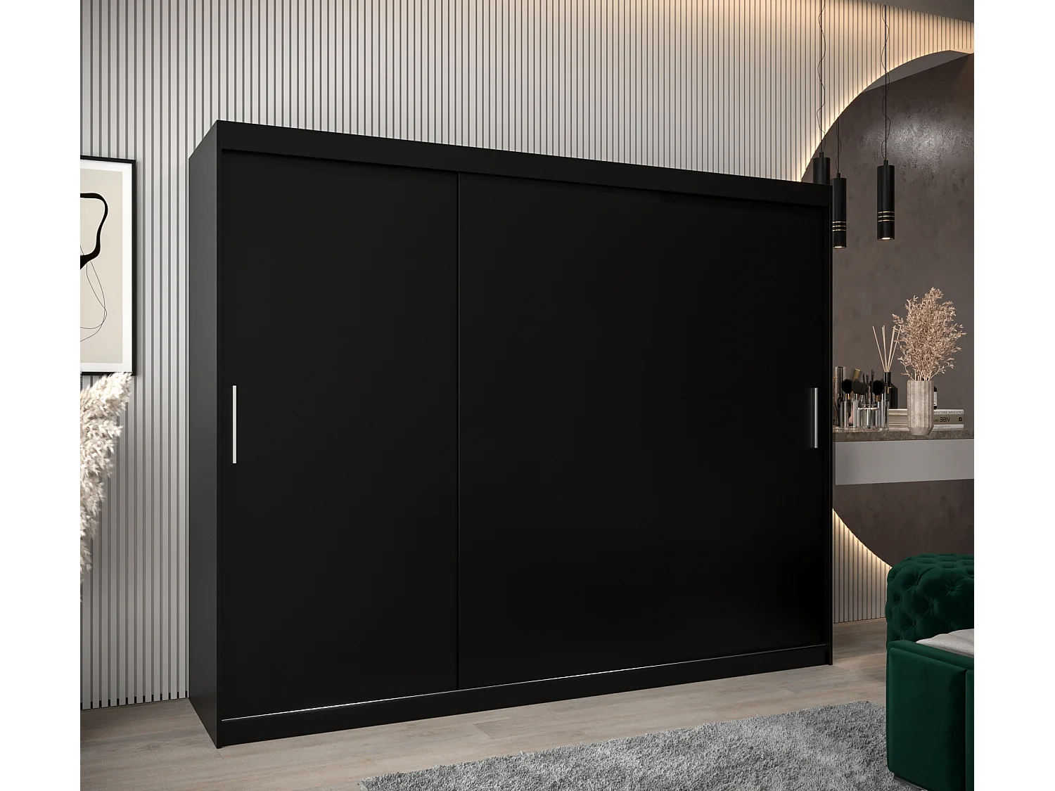 Schwebetürenschrank Tokyo 200/250/62 2-Türig (Schwarz)