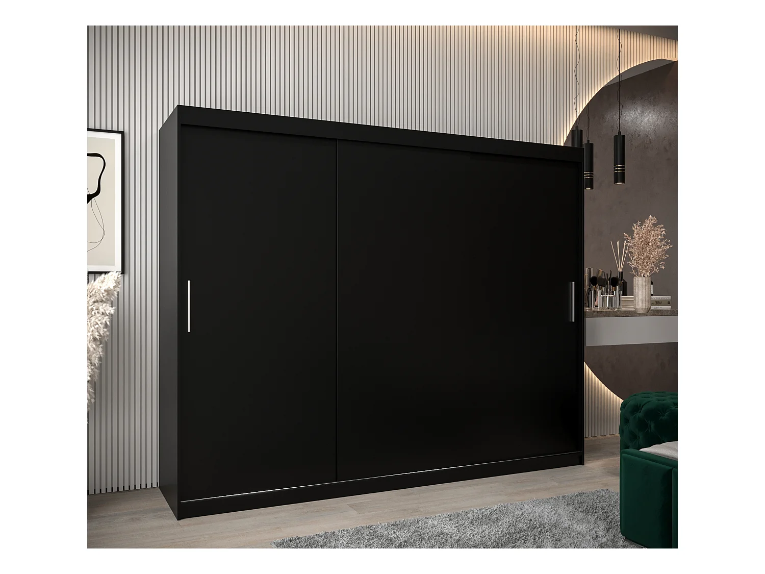 Armoire Tokyo À Portes Coulissantes 200/250/62 3 Portes (Noir/Noir)