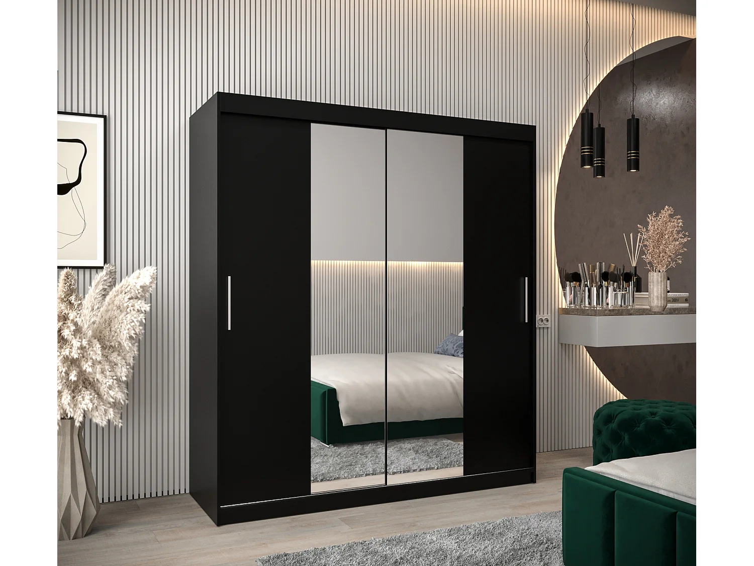 Armoire Tokyo 1 À Portes Coulissantes 200/180/62 2 portes (Noir/Noir)