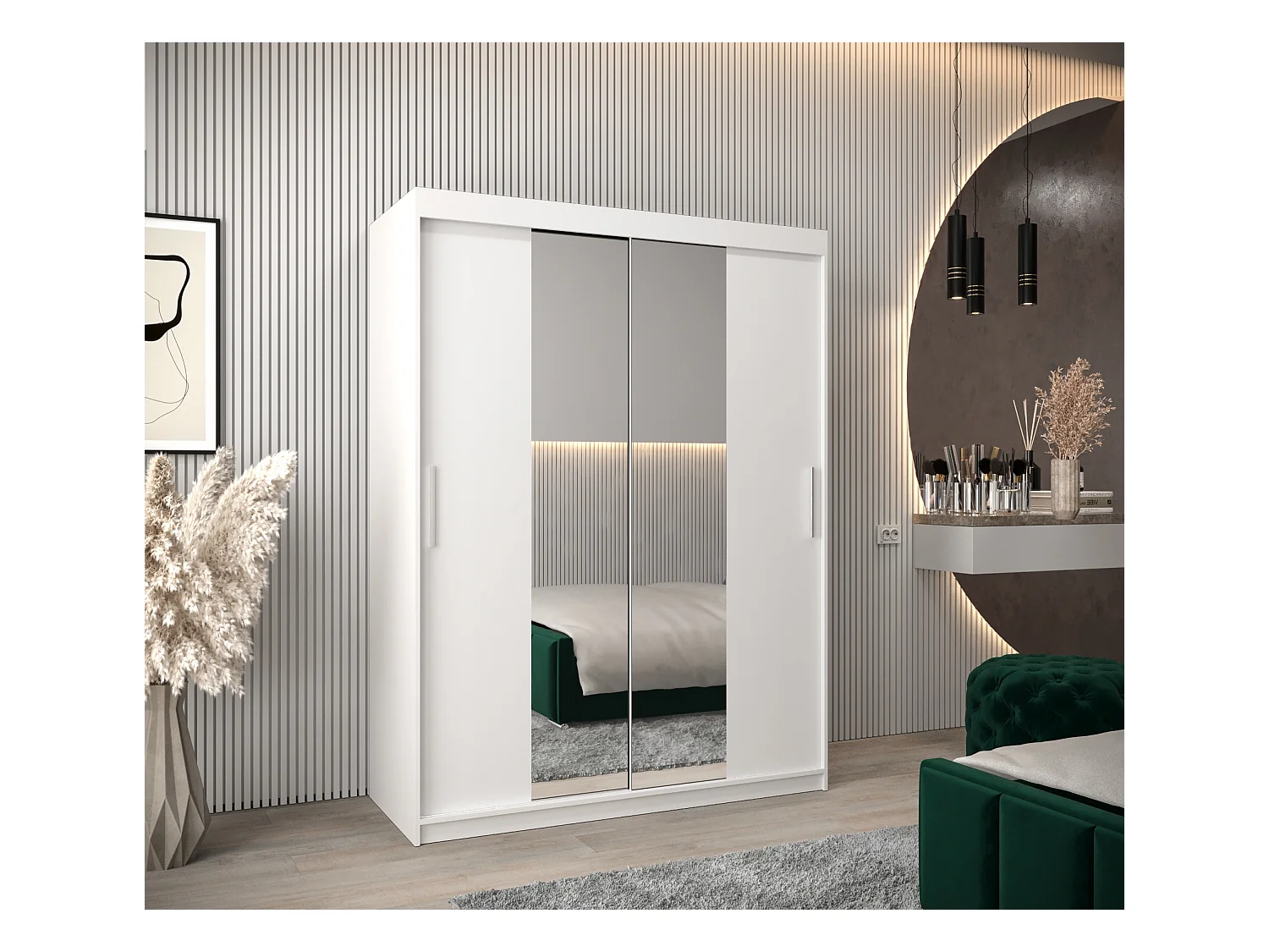 Armoire Tokyo 1 À Portes Coulissantes 200/150/62 2 portes (Blanc/Blanc)