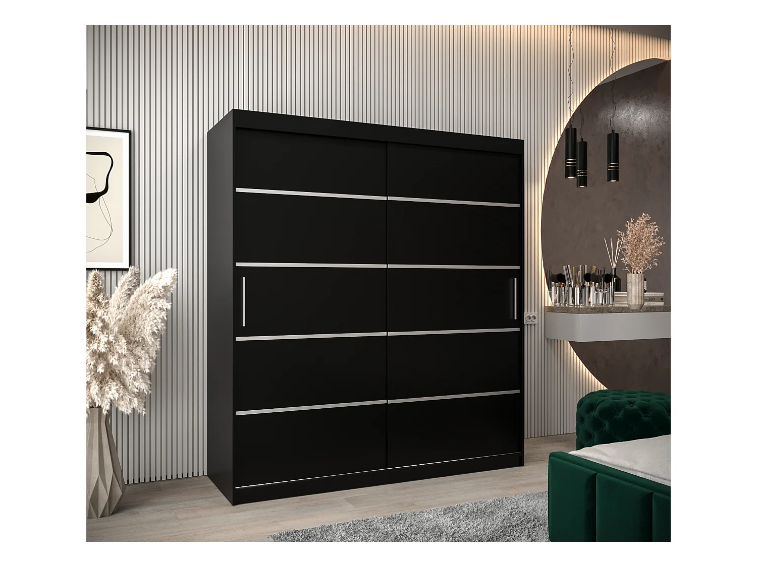 VERONA 1 KLEDINGKAST MET SCHUIFDEUREN 200/180/62 2 deuren (zwart/zwart)