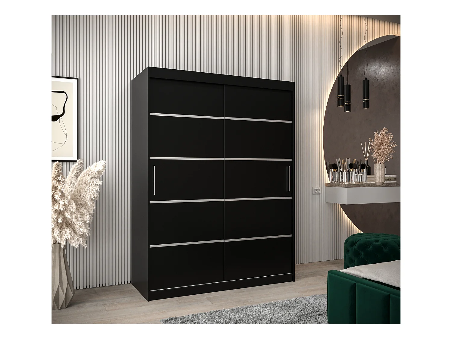 VERONA 1 KLEDINGKAST MET SCHUIFDEUREN 200/150/62 2 deuren (zwart/zwart)