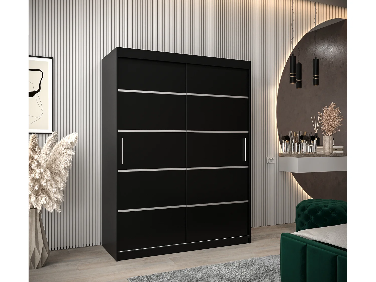 ARMOIRE VERONA 1 À PORTES COULISSANTES 200/150/62 2 Portes (Noir/Noir)