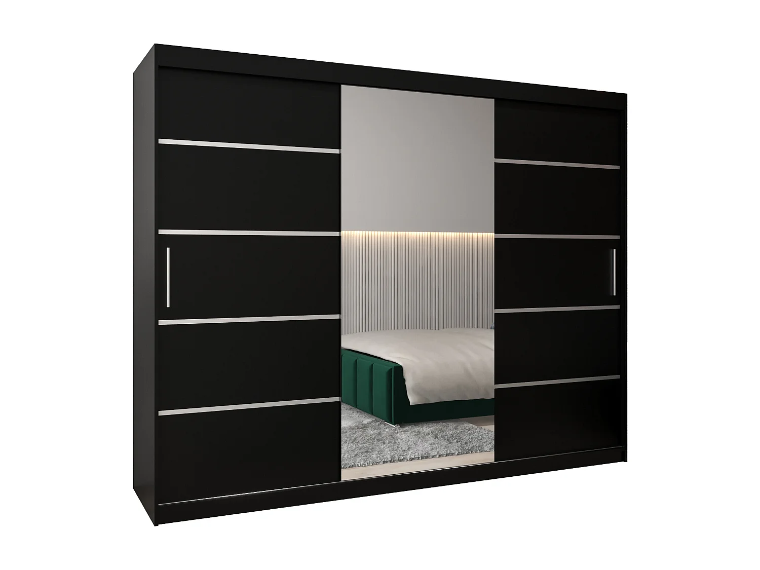 SCHWEBETÜRENSCHRANK VERONA 2 200/250/62 3-türig (Schwarz/Schwarz)