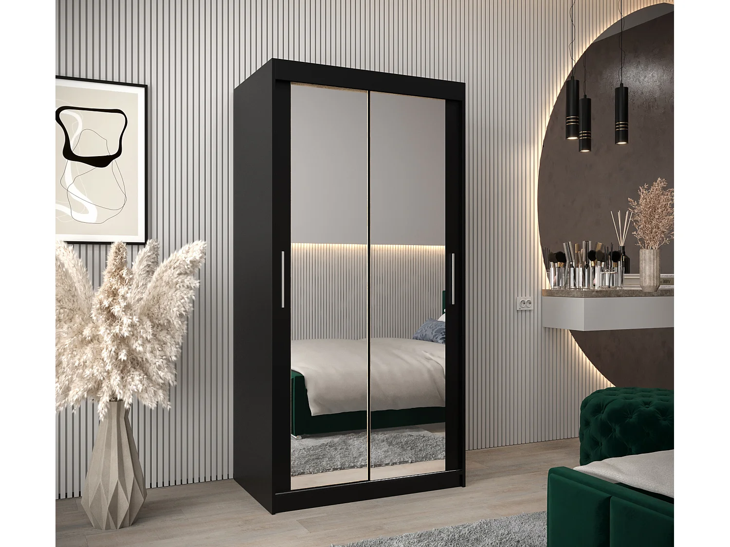 ARMOIRE TOKYO 3 DE PUERTAS CORREDERAS 200/100/62 2 puertas (Negro/Negro)