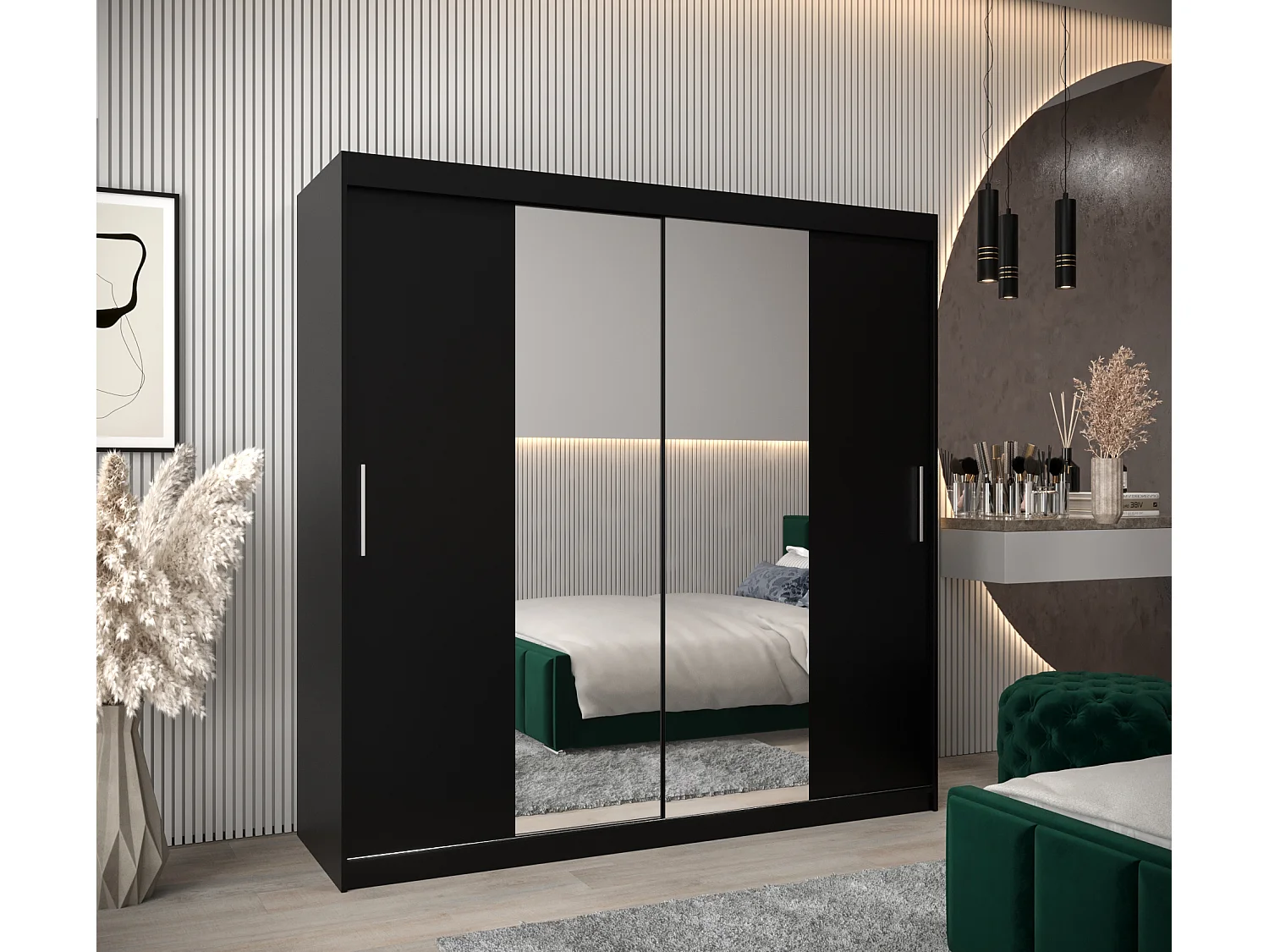 Schwebetürenschrank Tokyo 1 200/200/62 2-Türig (Schwarz)