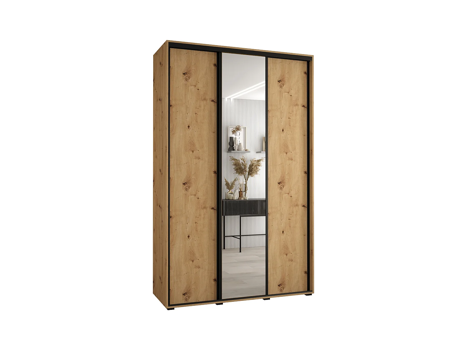 ARMOIRE DAVOS 3 À PORTES COULISSANTES 235,2/160/60 3 portes (Artisan/Artisan/Noir)