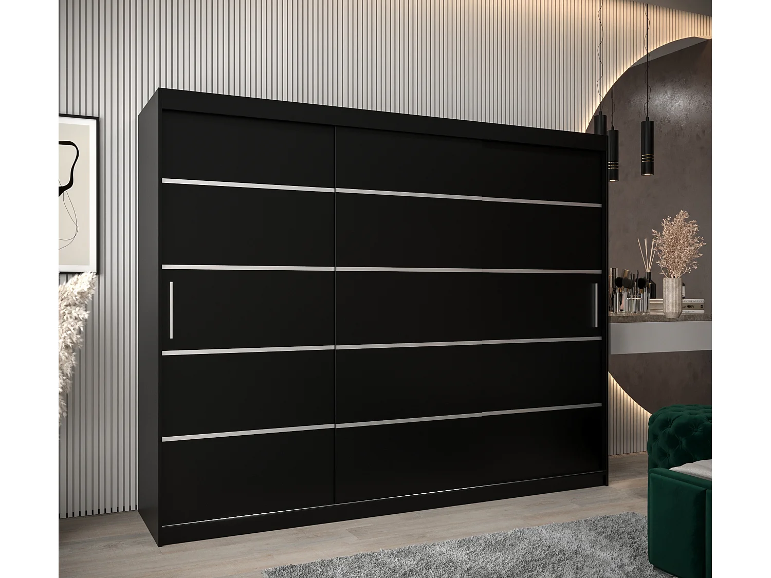 ARMOIRE VERONA 1 À PORTES COULISSANTES 200/250/62 3 Portes (Noir/Noir)