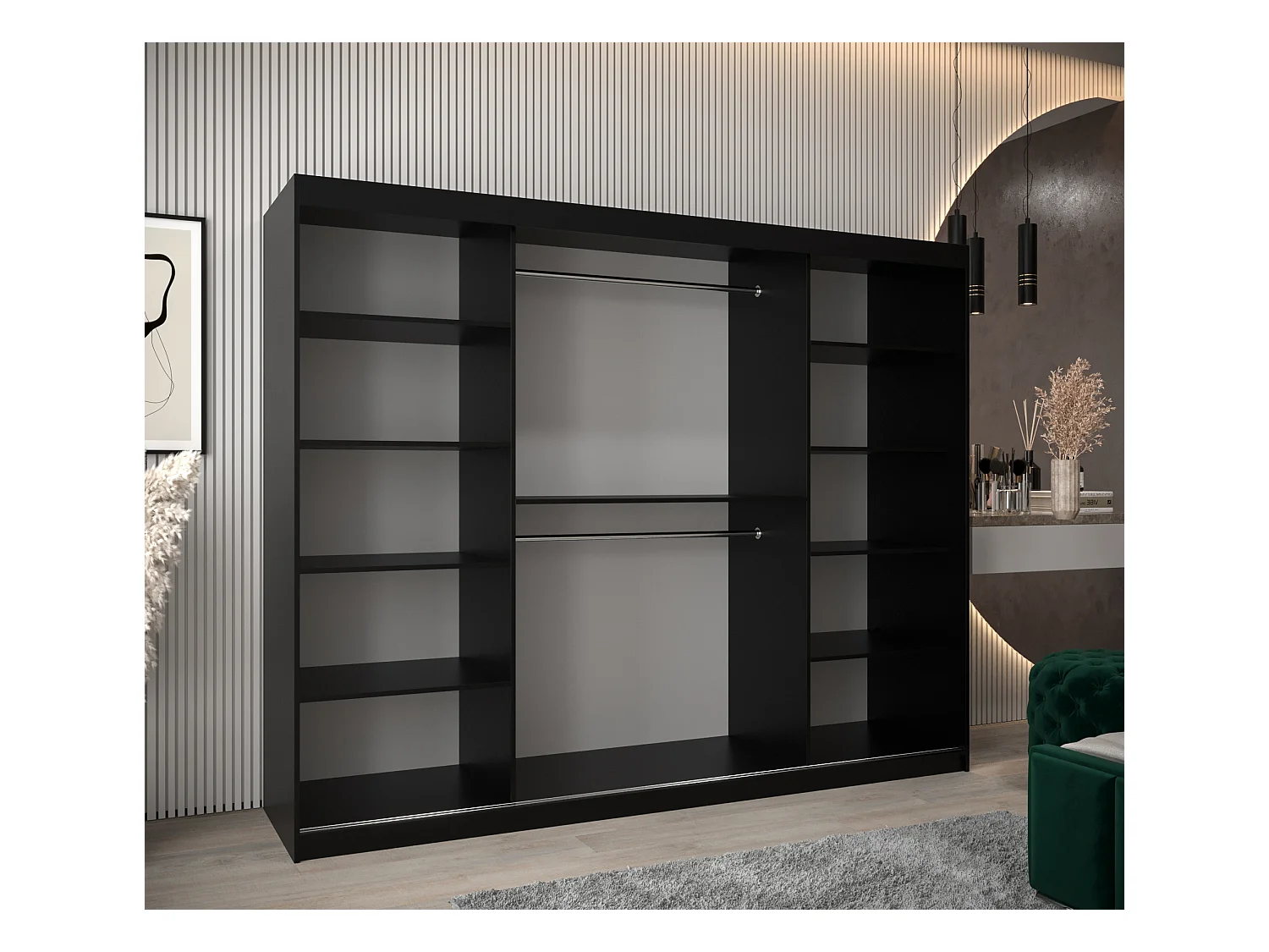 ARMOIRE VERONA 1 À PORTES COULISSANTES 200/250/62 3 Portes (Noir/Noir)