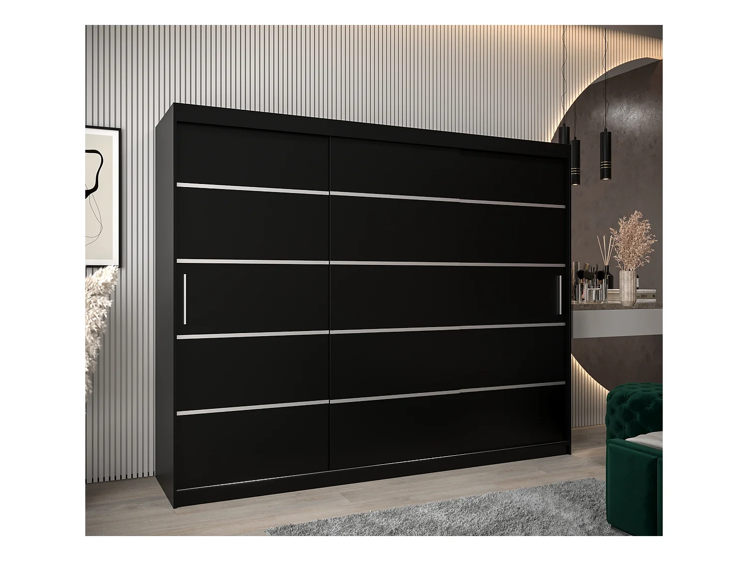 ARMOIRE VERONA 1 À PORTES COULISSANTES 200/250/62 3 Portes (Noir/Noir)