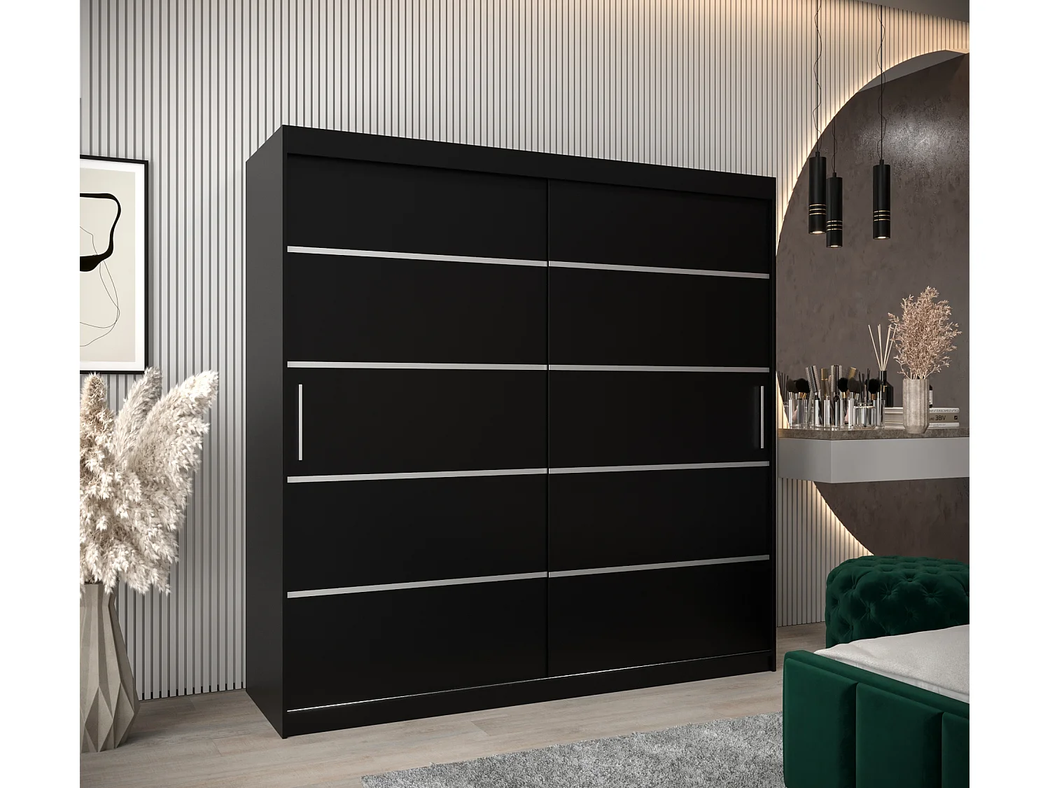 ARMOIRE VERONA 1 À PORTES COULISSANTES 200/200/62 2 Portes (Noir/Noir)