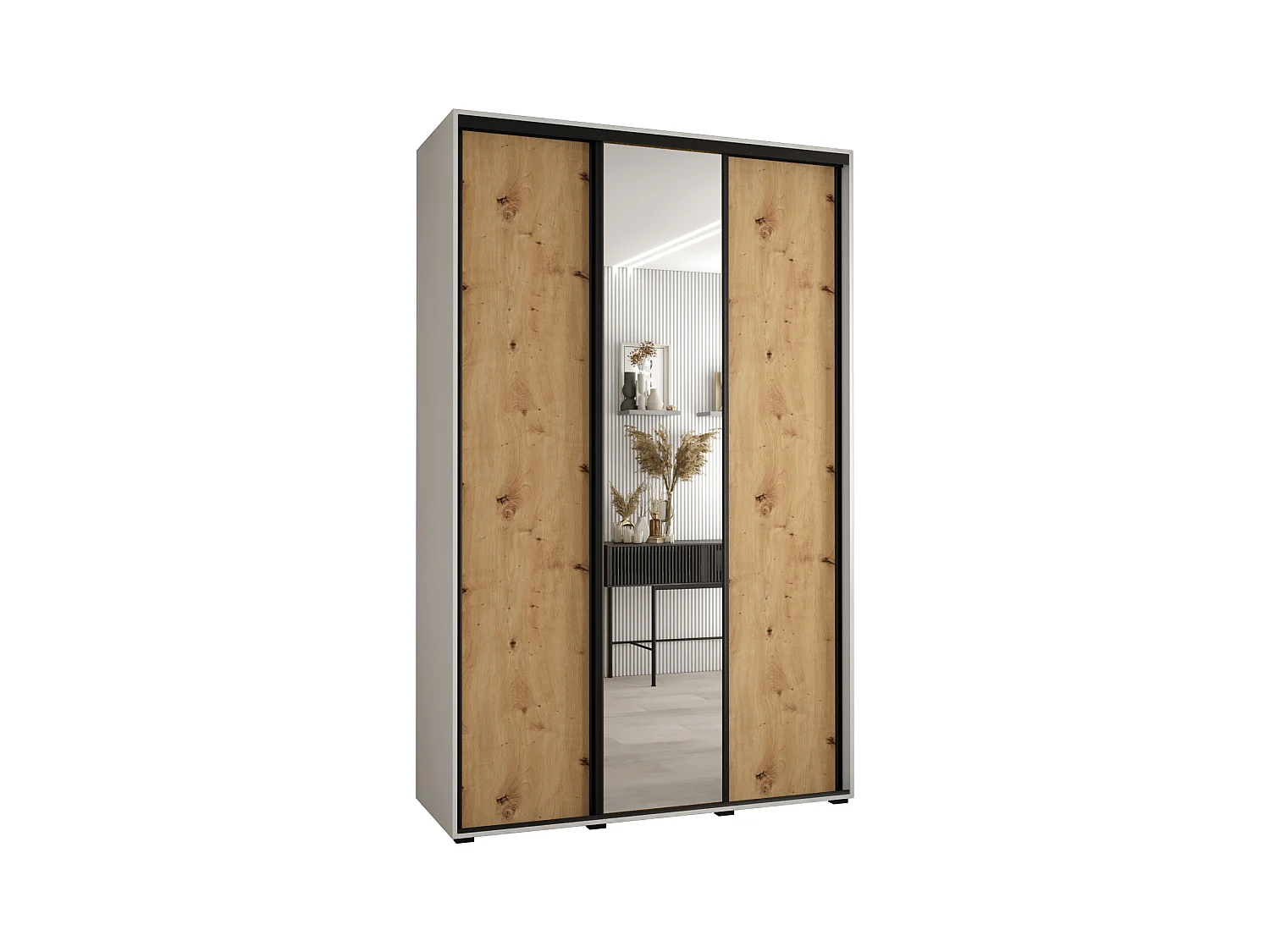ARMOIRE DAVOS 3 À PORTES COULISSANTES 235,2/160/45 3 portes (Blanc/Artisan/Noir)