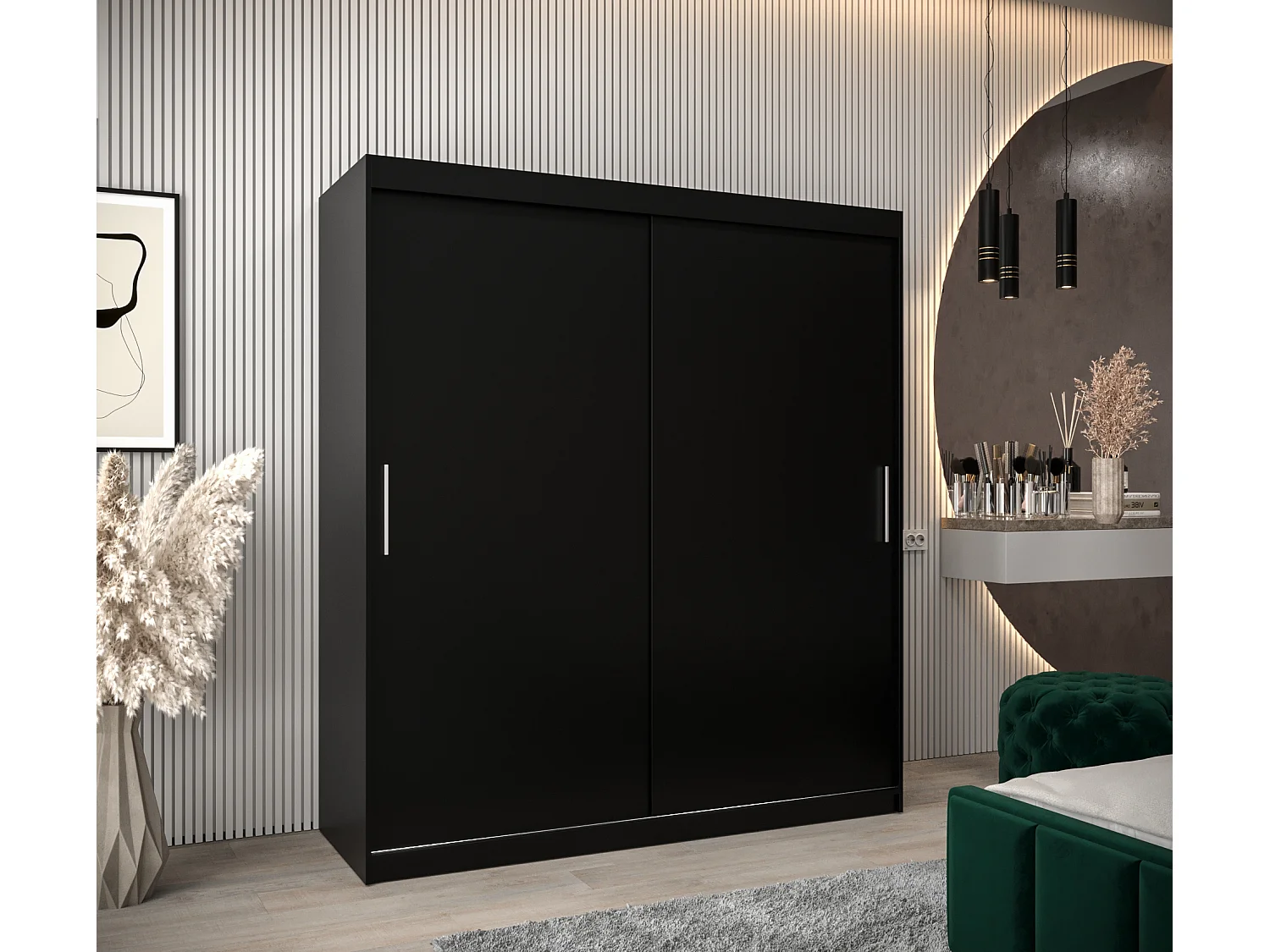 Armoire Tokyo À Portes Coulissantes 200/180/62 2 portes (Noir/Noir)