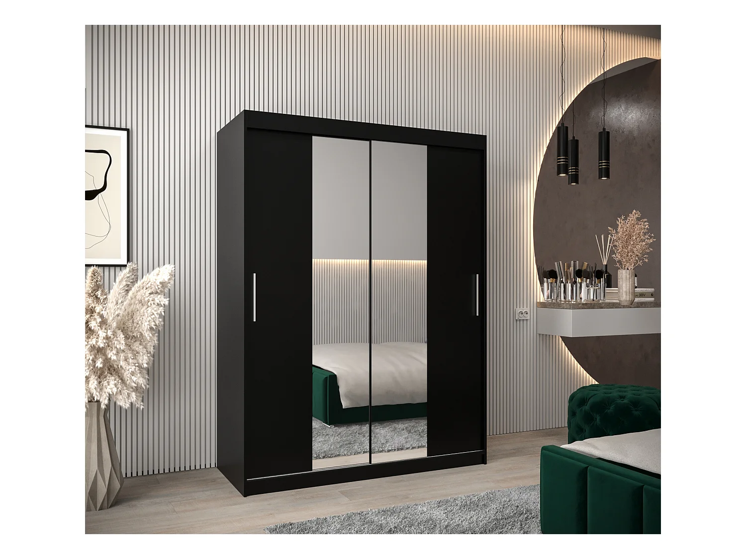 Armoire Tokyo 1 À Portes Coulissantes 200/150/62 2 portes (Noir/Noir)