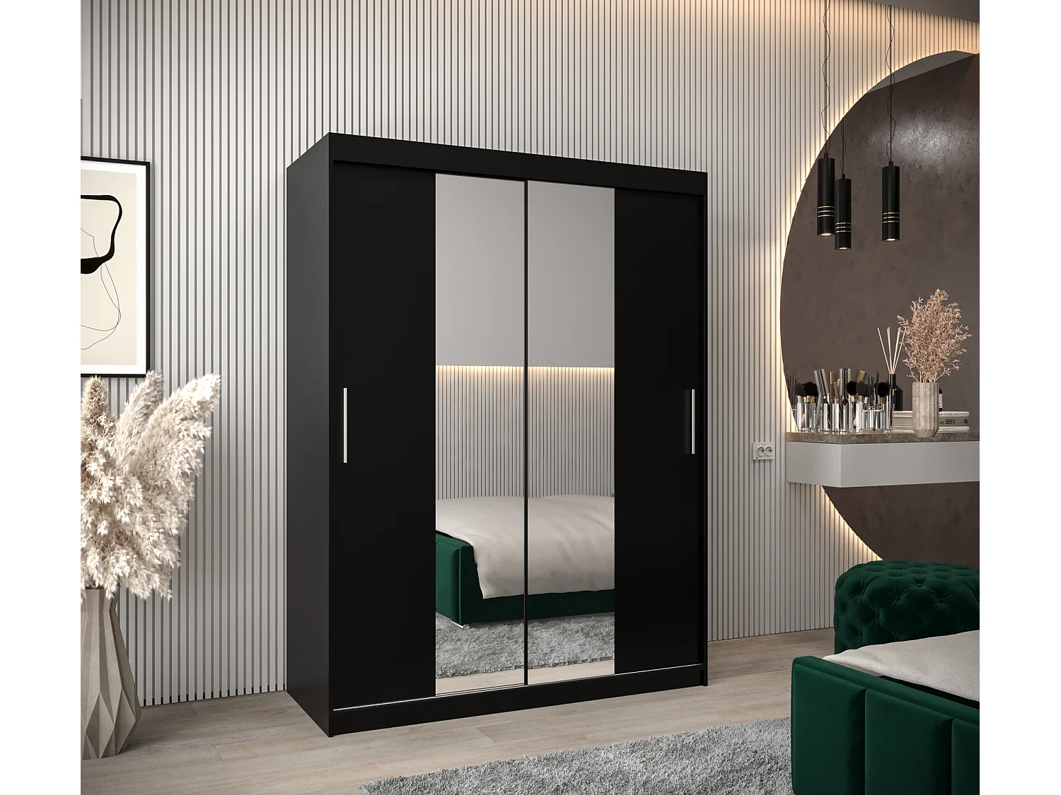 Armoire Tokyo 1 À Portes Coulissantes 200/150/62 2 portes (Noir/Noir)