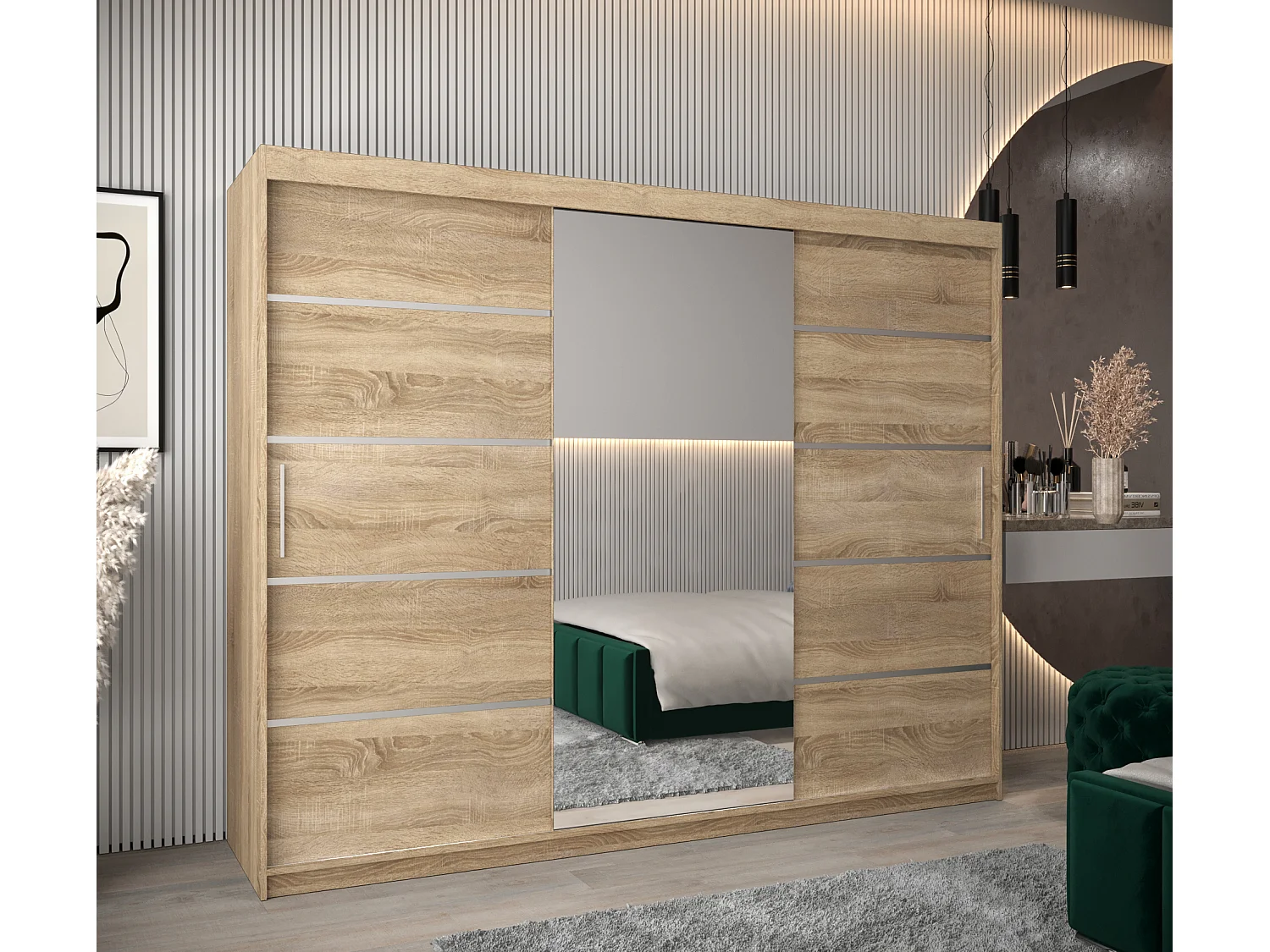 VERONA 2 KLEDINGKAST MET SCHUIFDEUREN 200/250/62 3 deuren (sonoma/sonoma)