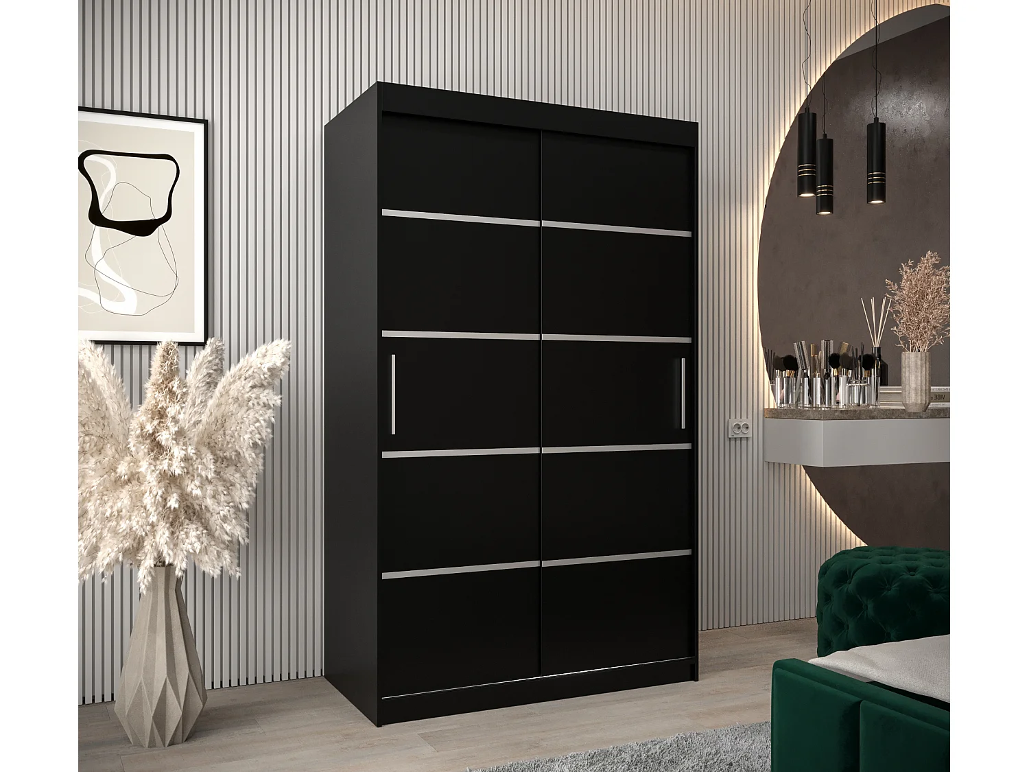 SCHWEBETÜRENSCHRANK VERONA 1 200/120/62 2-türig (Schwarz/Schwarz)